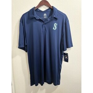 NWT Majestic Seattle Mariners MLB Men's Short Sleeve Polo XL Blue